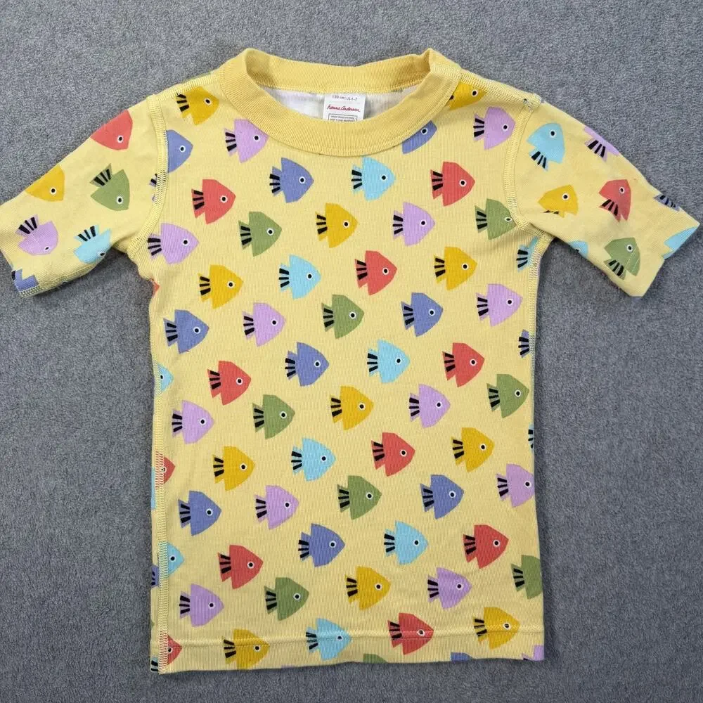 Hanna Andersson Kids 6-7 Organic Cotton Fish Print Pajama Top Short Sleeve